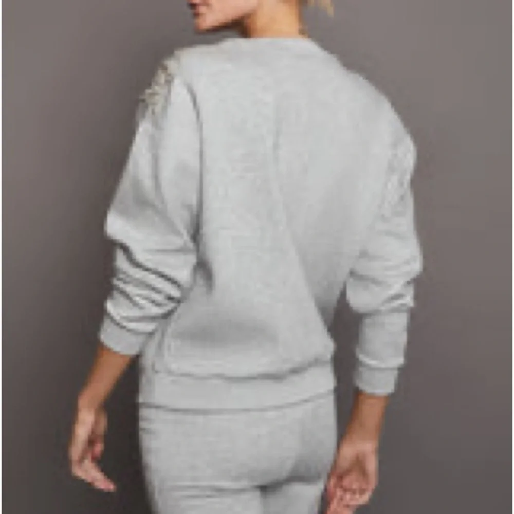 Carbon38 Rhinestone cut out Gray Sweatshirt with Embellished Shoulder - Picture 15 of 16